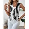 imageSHENHE Womens Leopard Print V Neck Button Up Vest Sleeveless Dressy Tank TopStriped Black White