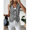 imageSHENHE Womens Leopard Print V Neck Button Up Vest Sleeveless Dressy Tank TopStriped Black White