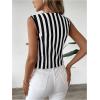 imageSHENHE Womens Leopard Print V Neck Button Up Vest Sleeveless Dressy Tank TopStriped Black White