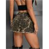imageSHENHE Womens Low Rise Y2k Denim Mini Skirt Leopard Print Frayed Hem Bodycon Sexy Jean SkirtBrown