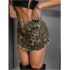 imageSHENHE Womens Low Rise Y2k Denim Mini Skirt Leopard Print Frayed Hem Bodycon Sexy Jean SkirtBrown