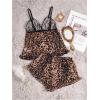imageSHENHE Womens Mesh Pajama Set Ruffle Trim Cami and Shorts Sexy Sleepwear Leopard Pj SetBrown Multi