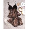 imageSHENHE Womens Mesh Pajama Set Ruffle Trim Cami and Shorts Sexy Sleepwear Leopard Pj SetBrown Multi