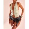 imageSHENHE Womens PU Leather Lace Up Halter Bustier Top Deep V Backless Sexy Club Rave Crop TopApricot