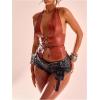 imageSHENHE Womens PU Leather Lace Up Halter Bustier Top Deep V Backless Sexy Club Rave Crop TopBrown