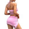 imageSHENHE Womens Y2k 2 Piece Sexy Outfits Lace Halter Crop Top and Low Rise Slit Mini Skirt SetPink