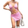 imageSHENHE Womens Y2k 2 Piece Sexy Outfits Lace Halter Crop Top and Low Rise Slit Mini Skirt SetPink