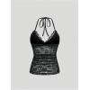 imageSHENHE Womens Y2k Lace Halter Top Tie Backless Deep V Neck Sexy Fitted Crop TopBlack