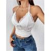 imageSHENHE Womens Y2k Lace Halter Top Tie Backless Deep V Neck Sexy Fitted Crop TopWhite