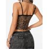 imageSHENHE Womens Y2k Leopard Mesh Top Ruched Spaghetti Strap Tank Sexy Cheetah Animal Print Cami Crop TopsBrown