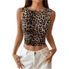 imageSHENHE Womens Crew Neck Padded Tank Top Sleeveless Fitted Casual Tank with Built in Bra Khaki Leopard Print Medium