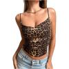 imageSHENHE Womens Leopard Camisole Cowl Neck Ruched Spaghetti Strap Sexy Crop Cami TankBrown