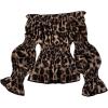 imageSHENHE Womens Leopard Off Shoulder Ruffle Hem Smocked Flounce Sleeve Peplum Top Blouse Coffee Brown Medium