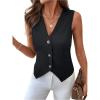imageSHENHE Womens Leopard Print V Neck Button Up Vest Sleeveless Dressy Tank TopBlack Solid