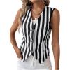 imageSHENHE Womens Leopard Print V Neck Button Up Vest Sleeveless Dressy Tank TopStriped Black White
