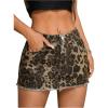 imageSHENHE Womens Low Rise Y2k Denim Mini Skirt Leopard Print Frayed Hem Bodycon Sexy Jean SkirtBrown
