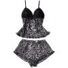 imageSHENHE Womens Mesh Pajama Set Ruffle Trim Cami and Shorts Sexy Sleepwear Leopard Pj SetBlack and White