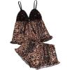 imageSHENHE Womens Mesh Pajama Set Ruffle Trim Cami and Shorts Sexy Sleepwear Leopard Pj SetBrown Multi