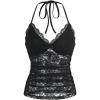imageSHENHE Womens Y2k Lace Halter Top Tie Backless Deep V Neck Sexy Fitted Crop TopBlack