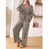 imageSHENHE Womens 2 Piece Outfits Tie Front Long Sleeve Top Blouse and Wide Leg Pants Going Out Set Leopard Print Khaki Medium