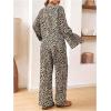 imageSHENHE Womens 2 Piece Outfits Tie Front Long Sleeve Top Blouse and Wide Leg Pants Going Out Set Leopard Print Khaki Medium