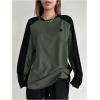 imageSHENHE Womens Color Block Crew Neck Star Graphic Raglan Shirt Loose Long Sleeve Tee TopArmy Green