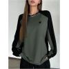 imageSHENHE Womens Color Block Crew Neck Star Graphic Raglan Shirt Loose Long Sleeve Tee TopArmy Green