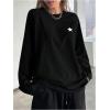 imageSHENHE Womens Color Block Crew Neck Star Graphic Raglan Shirt Loose Long Sleeve Tee TopBlack