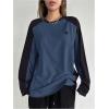 imageSHENHE Womens Color Block Crew Neck Star Graphic Raglan Shirt Loose Long Sleeve Tee TopBlack and Blue