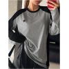 imageSHENHE Womens Color Block Crew Neck Star Graphic Raglan Shirt Loose Long Sleeve Tee TopBlack and Gray