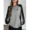 imageSHENHE Womens Color Block Crew Neck Star Graphic Raglan Shirt Loose Long Sleeve Tee TopBlack and Grey