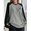 imageSHENHE Womens Color Block Crew Neck Star Graphic Raglan Shirt Loose Long Sleeve Tee TopBlack and Grey