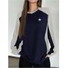 imageSHENHE Womens Color Block Crew Neck Star Graphic Raglan Shirt Loose Long Sleeve Tee TopBlue and White