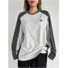 imageSHENHE Womens Color Block Crew Neck Star Graphic Raglan Shirt Loose Long Sleeve Tee TopGray and White