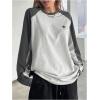 imageSHENHE Womens Color Block Crew Neck Star Graphic Raglan Shirt Loose Long Sleeve Tee TopGray and White