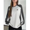 imageSHENHE Womens Color Block Crew Neck Star Graphic Raglan Shirt Loose Long Sleeve Tee TopGray and White