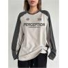 imageSHENHE Womens Color Block Crew Neck Star Graphic Raglan Shirt Loose Long Sleeve Tee TopGrey and Apricot