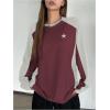 imageSHENHE Womens Color Block Crew Neck Star Graphic Raglan Shirt Loose Long Sleeve Tee TopGrey and Red