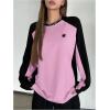 imageSHENHE Womens Color Block Crew Neck Star Graphic Raglan Shirt Loose Long Sleeve Tee TopPink