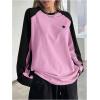 imageSHENHE Womens Color Block Crew Neck Star Graphic Raglan Shirt Loose Long Sleeve Tee TopPink