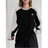 imageSHENHE Womens Color Block Crew Neck Star Graphic Raglan Shirt Loose Long Sleeve Tee TopWhite and Black