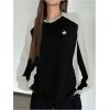 imageSHENHE Womens Color Block Crew Neck Star Graphic Raglan Shirt Loose Long Sleeve Tee TopWhite and Black
