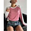 imageSHENHE Womens Color Block Crew Neck Star Graphic Raglan Shirt Loose Long Sleeve Tee TopWhite and Pink