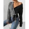 imageSHENHE Womens Color Block V Neck Knitted Tie Side Casual Wrap Cardigan Sweater TopGrey and Black