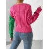 imageSHENHE Womens Color Block V Neck Knitted Tie Side Casual Wrap Cardigan Sweater TopPink and Green