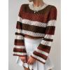imageSHENHE Womens Crochet Striped Color Block Crewneck Long Sleeve Knit Cropped Sweater TopsBrown and White