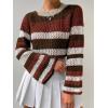 imageSHENHE Womens Crochet Striped Color Block Crewneck Long Sleeve Knit Cropped Sweater TopsBrown and White