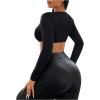 imageSHENHE Womens Deep V Neck Long Sleeve Plunge Crop Top Underwire Push Up Sexy Micro Crop TopBlack