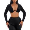 imageSHENHE Womens Deep V Neck Long Sleeve Plunge Crop Top Underwire Push Up Sexy Micro Crop TopBlack