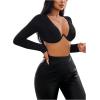 imageSHENHE Womens Deep V Neck Long Sleeve Plunge Crop Top Underwire Push Up Sexy Micro Crop TopBlack